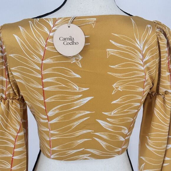 Camila Coelho Revolve Marcia Top Size Xsmall Long Sleeve Blouse Yellow $148 - Picture 9 of 13